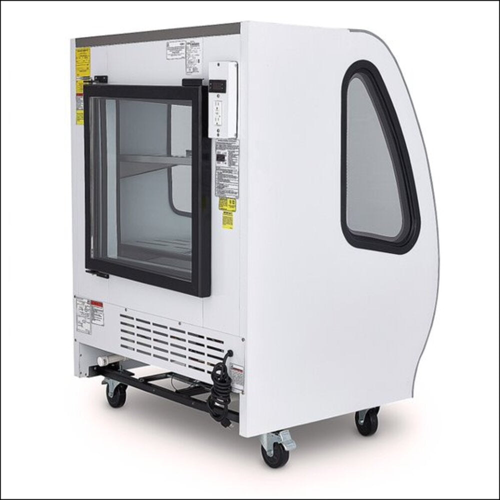 VITRINA BLANCA. DE CRISTAL CURVO MARCA TORREY DE 1 MT, ILUMINACION LED ENTREPAÑOS EN A.I.