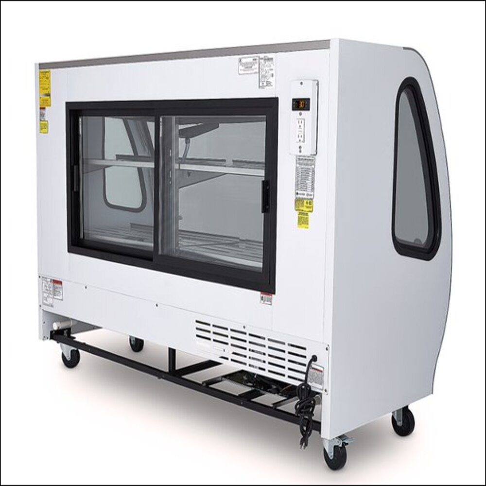 VITRINA BLANCA CRISTAL CURVO MARCA TORREY, 2 METROS DE LARGO, CAPACIDAD 24 PIES CUB