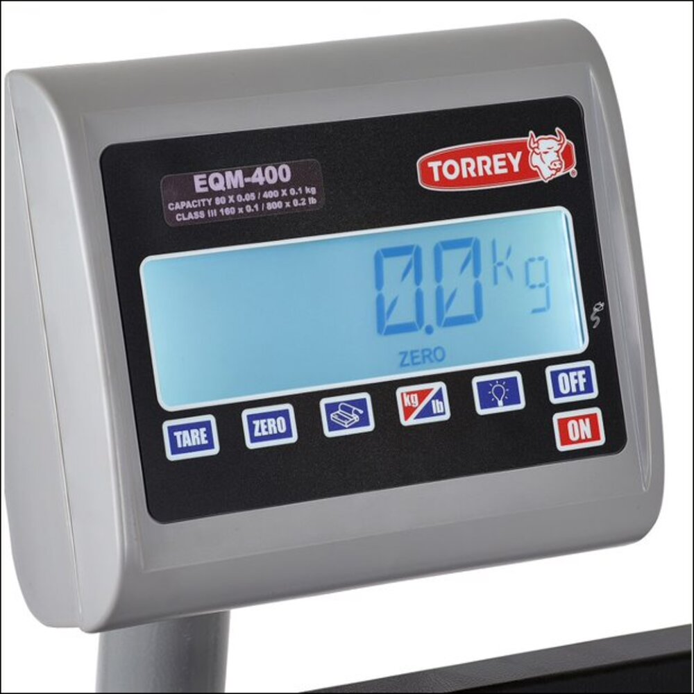BASCULA DE RECIBO MOVIL TORREY EQM400 CAPACIDAD 400 KG PLATAFORMA DE 98X74 CM INCLUYE MODULO INDICADOR