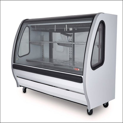 VITRINA BLANCA CRISTAL CURVO MARCA TORREY, 2 METROS DE LARGO, CAPACIDAD 24 PIES CUB
