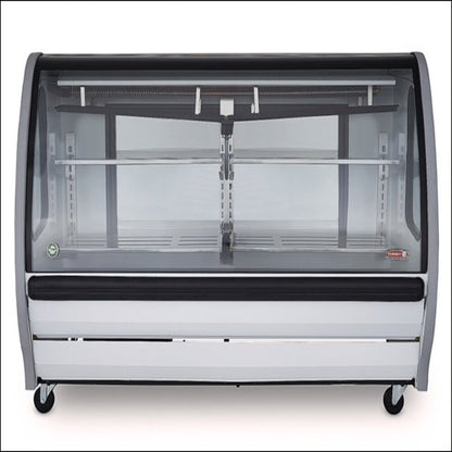 VITRINA BLANCA CRISTAL CURVO MARCA TORREY, 2 METROS DE LARGO, CAPACIDAD 24 PIES CUB